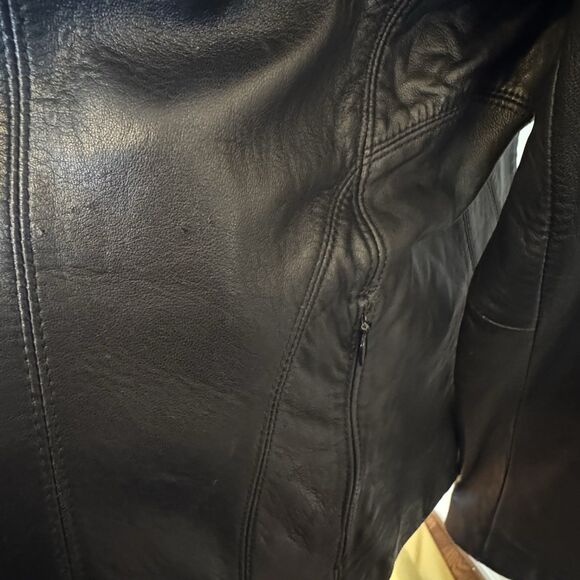 Vintage Nine West Soft Leather Jacket Women's Medium Zip Front Pockets Black - Picture 8 of 8